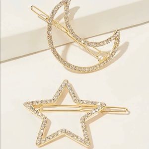 Brand New Rhinestone Star and Moon Hair Clips